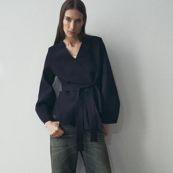 NWT ZARA BELTED SWEATER KNIT BLAZER - Picture 3 of 7